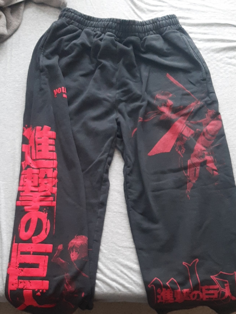 YoungLA Black Attack on Titan Graphic Sweatpants L